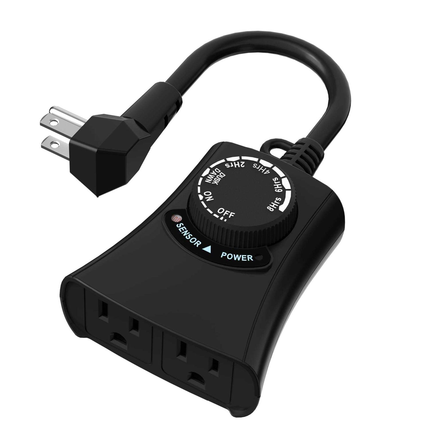 Outdoor Photocell Light Timer Waterproof Dusk to Dawn Sensor Timer Outlet 2/4/6/8 Countdown HBN