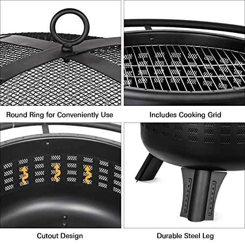 Hykolity 2 in 1 Fire Pit with Grill Large 31 Wood Burning Fire Pit with Swivel Cooking Grate Outdoor Firepit for Backyard Bonfire Patio Outside