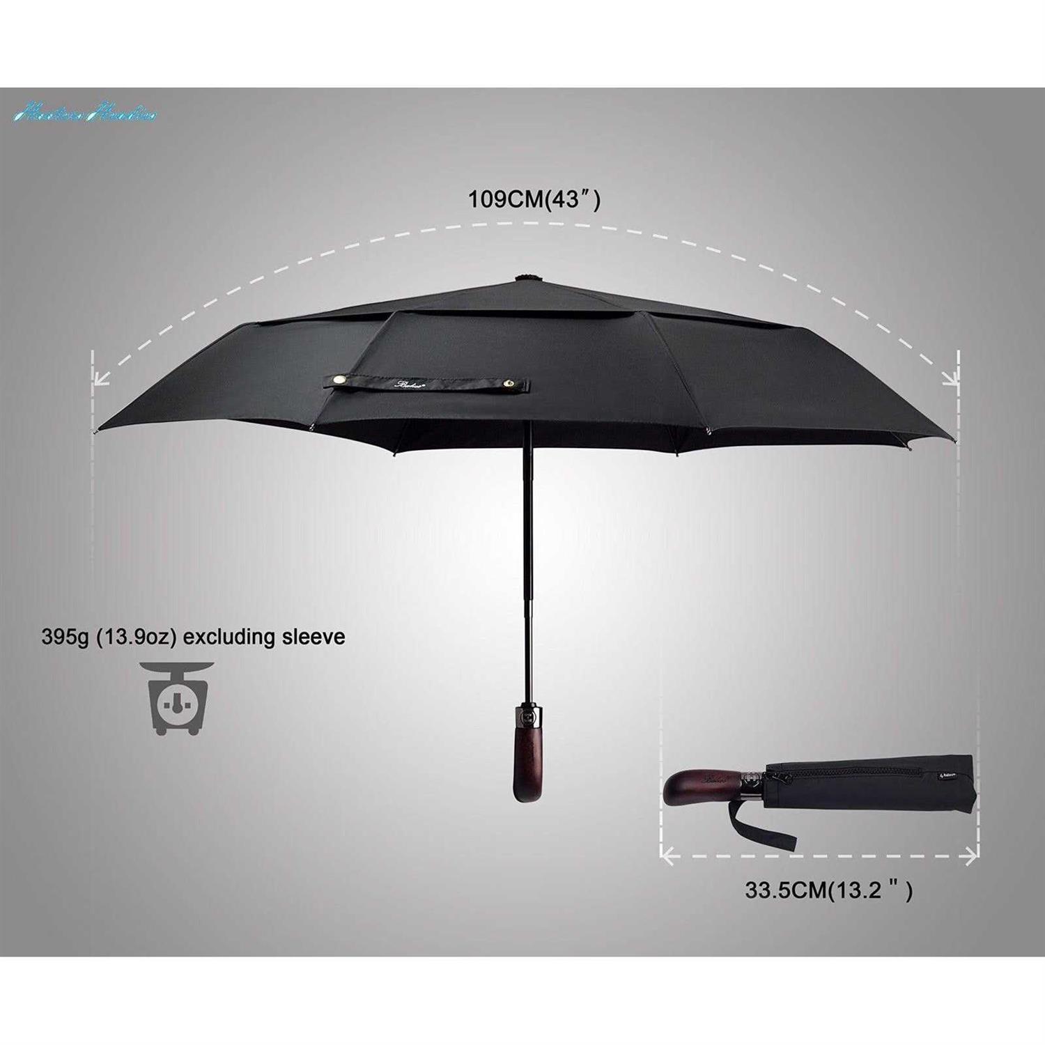 Balios Folding Umbrella Real Wood Handle Auto Open Close Vented Canopy