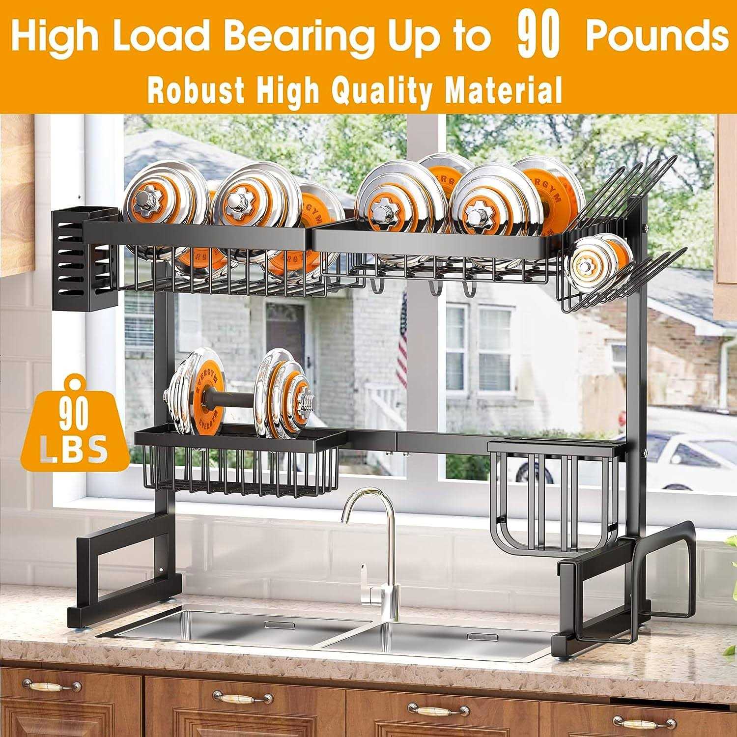 SNTD Over The Sink Dish Drying Rack Adjustable Large Dish Drying Rack for Kitchen Counter with Multiple Baskets Utensil Sponge