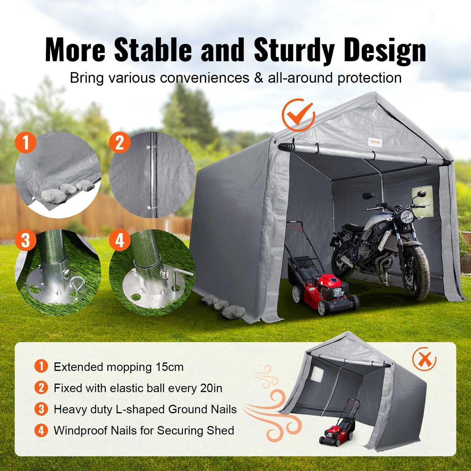 VEVOR Portable Shed Outdoor Storage Shelter 7 x 12 x 7.36 ft Heavy Duty All-Season Instant Storage Tent Tarp Sheds with Roll-up Zipper Door and