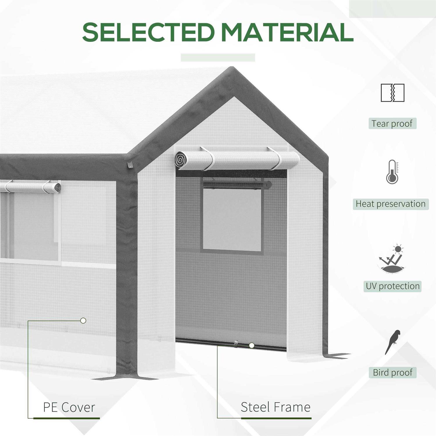 Outsunny 12′ x 7′ Walk-in Garden Greenhouse Outdoor Hot House w/ Roll Up Door