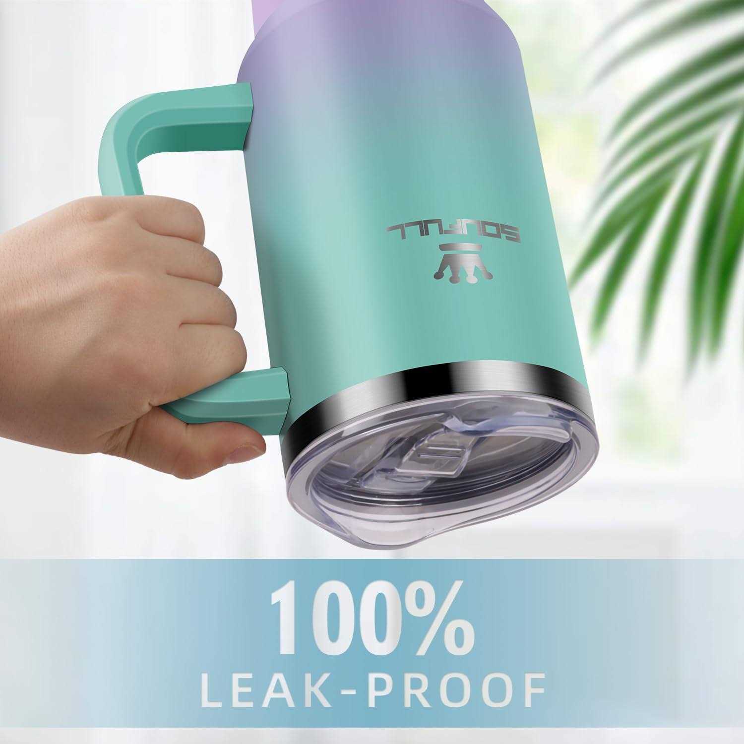 Soufull 40 oz Tumbler with Handle and Straw Lid, 100% Leak-proof Travel Coffee Mug, Stainless Steel Insulated Cup for Hot and Cold Beverages