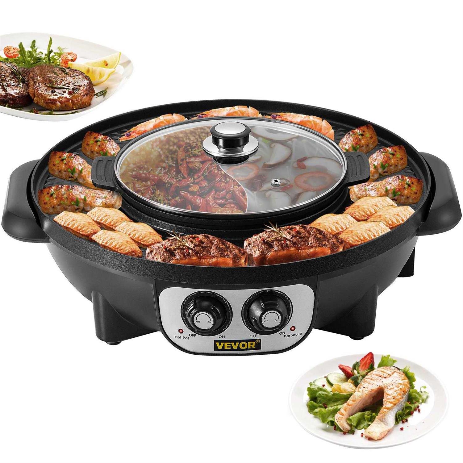 VEVOR 2 in 1 Electric Grill and Hot Pot, 2200W BBQ Pan Grill and Hot Pot
