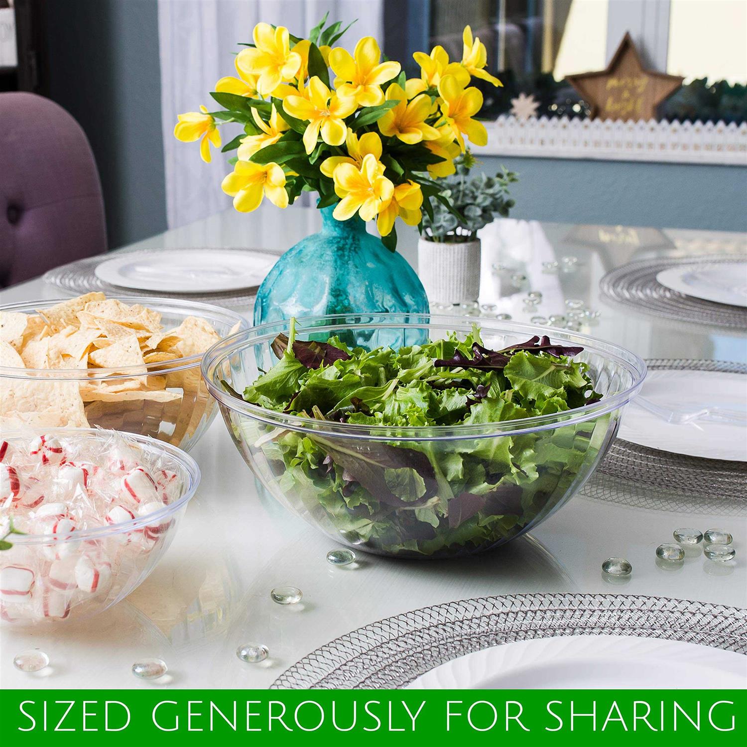 Plasticpro Disposable Round Crystal Clear Plastic Serving Bowls Party Snack Or Salad Bowl