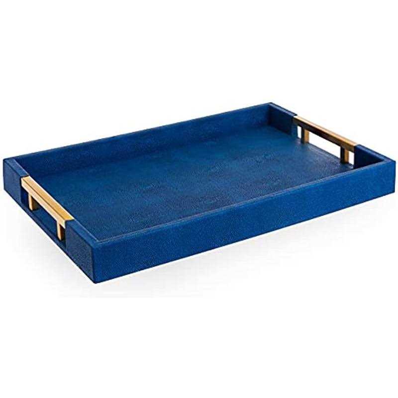 Home Redefined Modern Elegant 18’x12′ Rectangle Glossy Shagreen Decorative Ottoman Coffee Table Perfume Living Room Kitchen Serving Tray