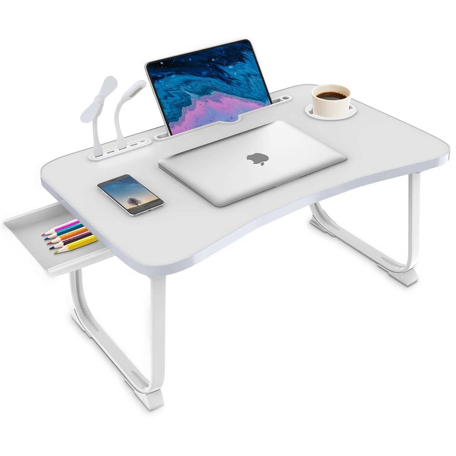 fayquaze Lap laptop desk, portable foldable laptop bed table with storage drawer and cup holder