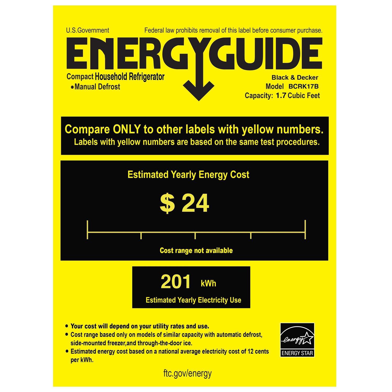 BLACK+DECKER 1.7 cu. ft. Mini Fridge BCRK17B