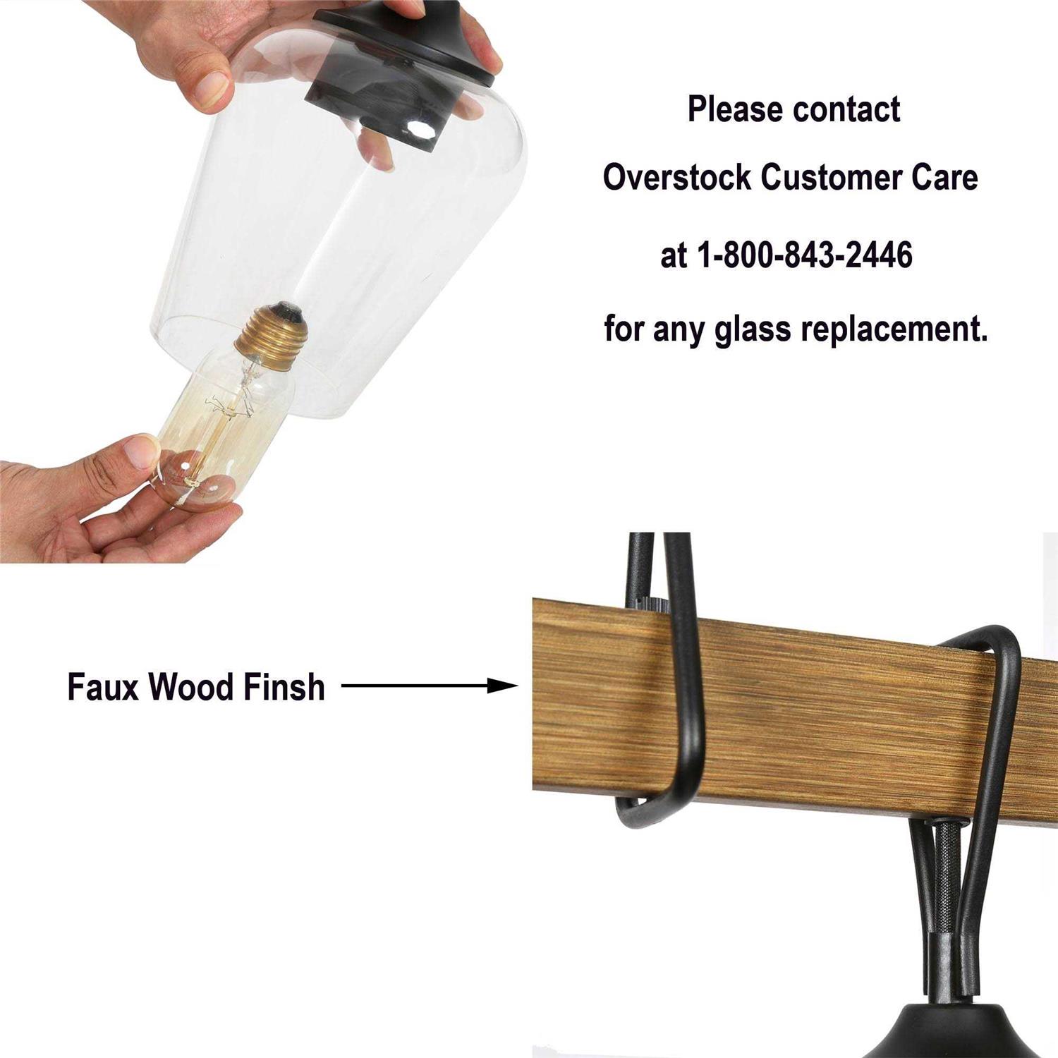 Zarbel Modern Farmhouse Faux Wood Chandelier Rustic 3-Light Black Island Lights with Bottle Glass