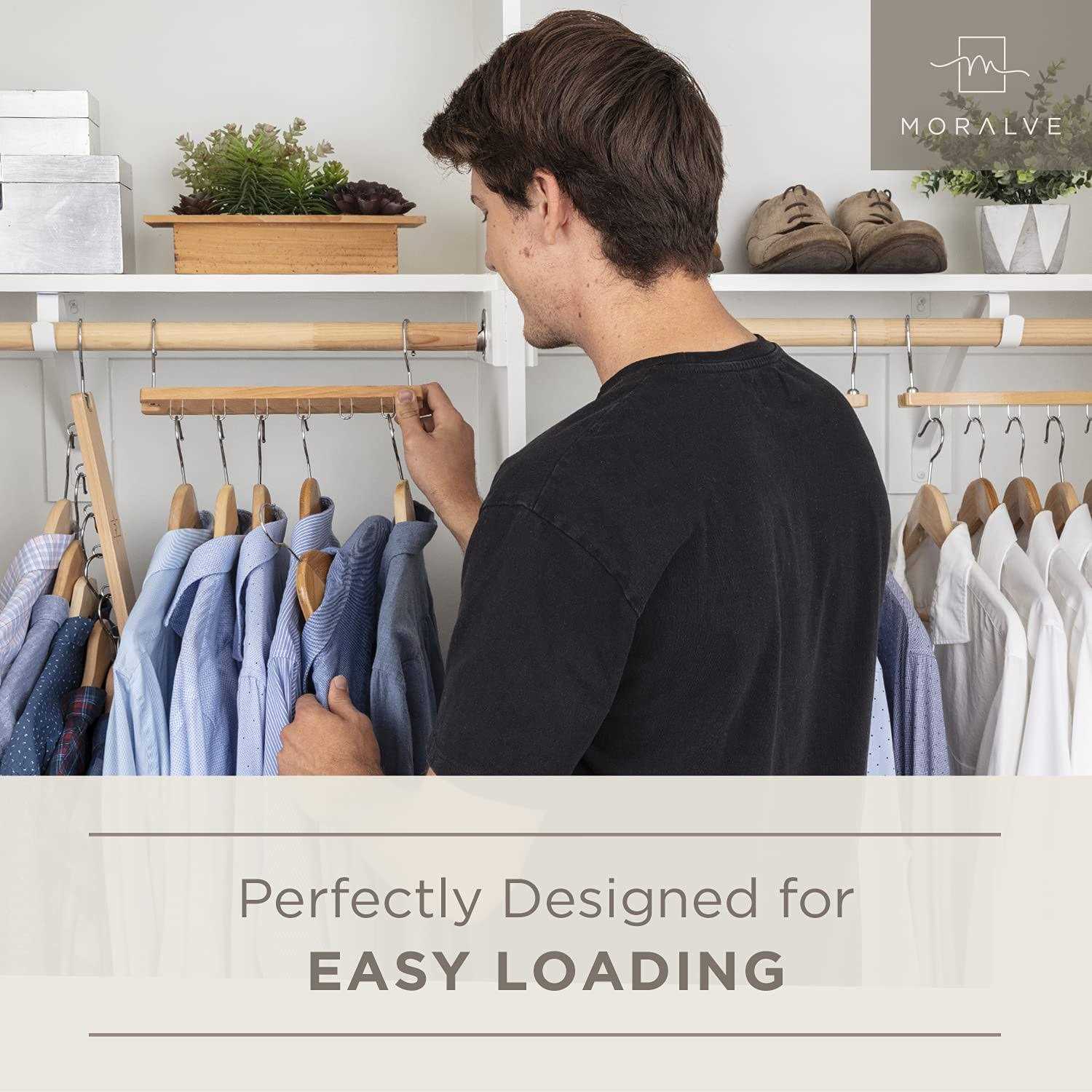 MORALVE Space Saving Hangers for Closet Organizer 4 Pack European Beechwood Shirt Organizer for Closet