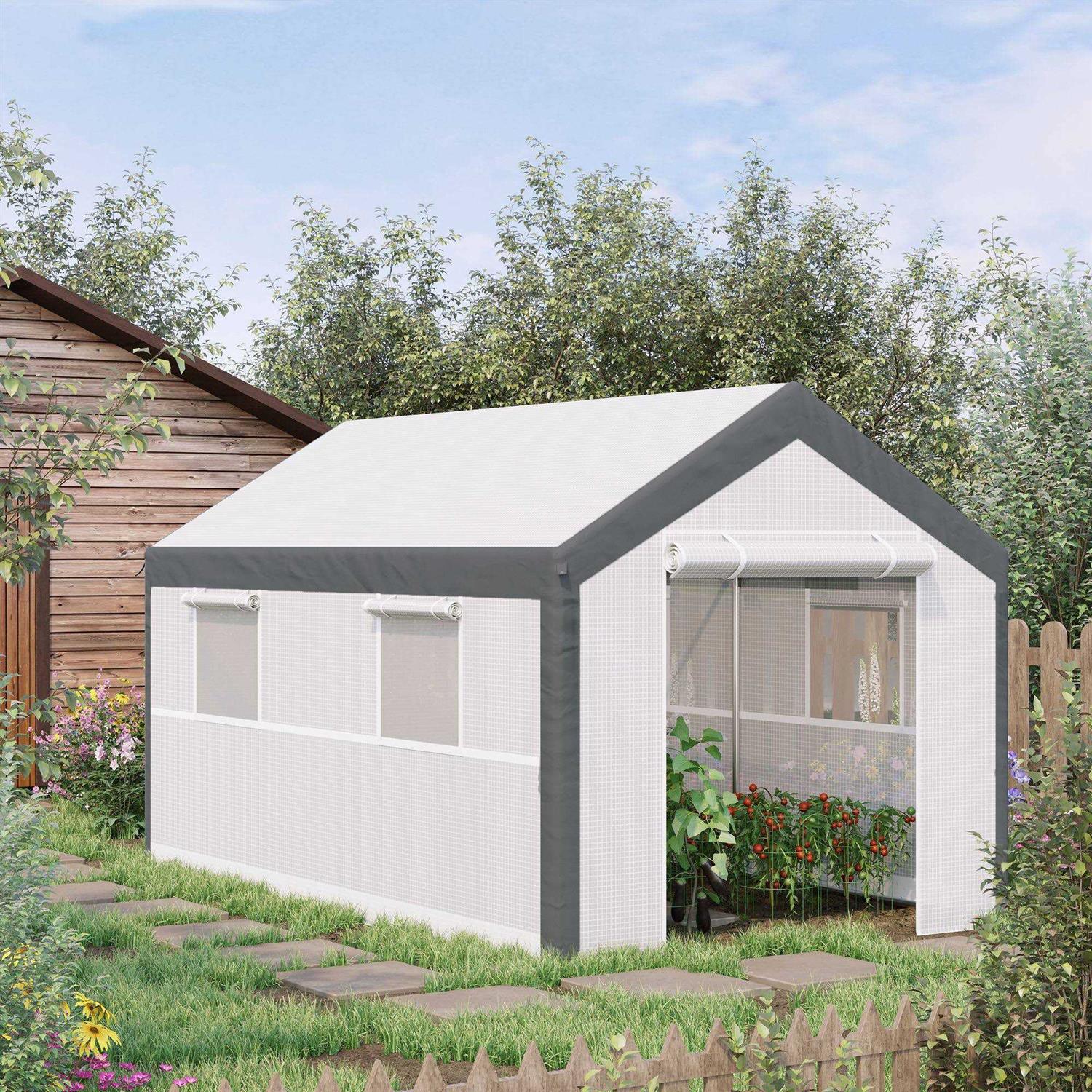 Outsunny 12′ x 7′ Walk-in Garden Greenhouse Outdoor Hot House w/ Roll Up Door