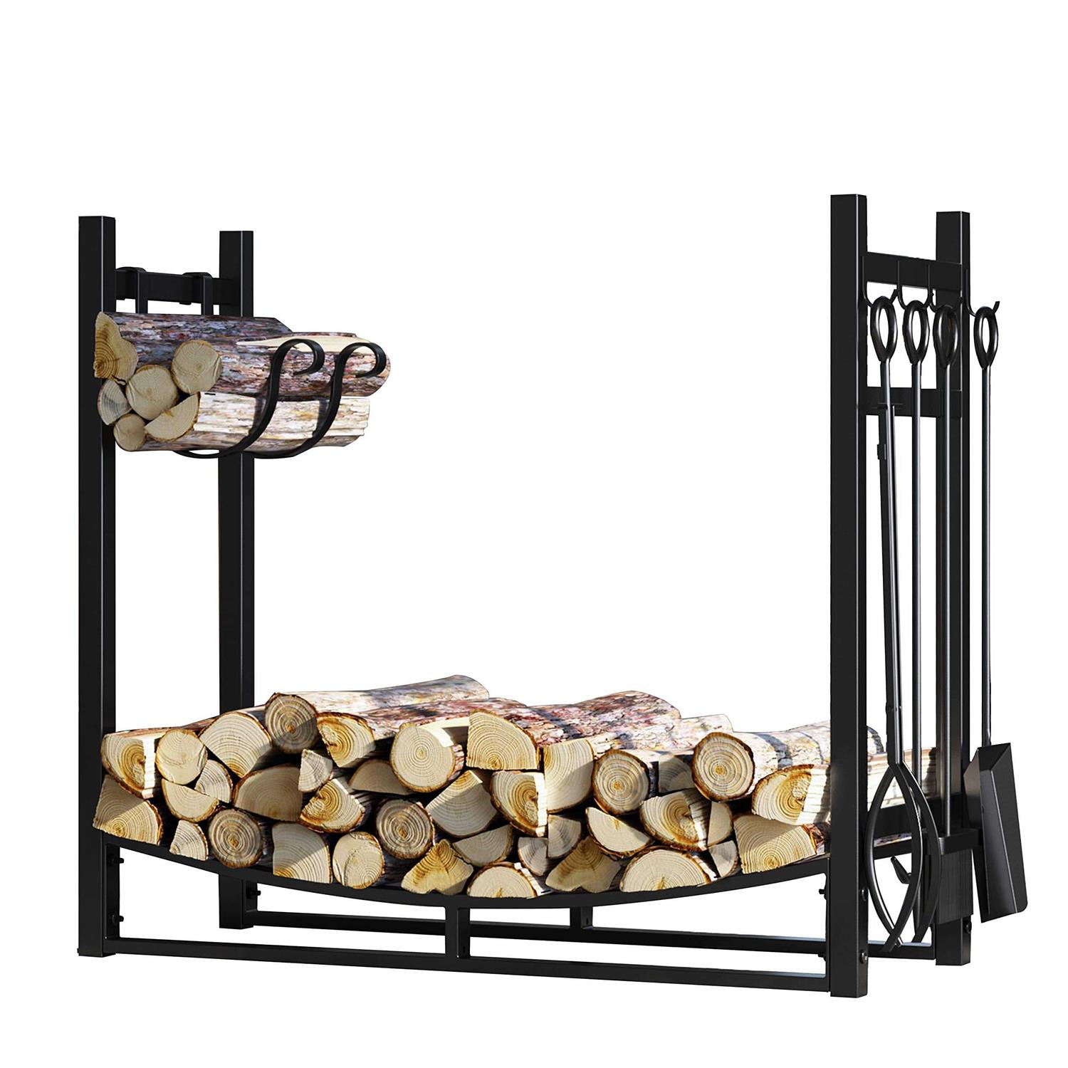 Fire Beauty Fireplace Log Rack With Kindling Holder Firewood Holder For Wood Storage Storage Log Holder Include 4 Tools