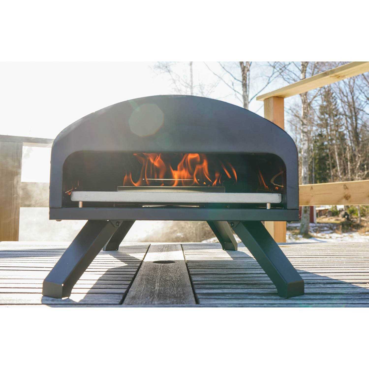 Bertello Outdoor Pizza Oven Black + Pizza Peel Combo. Wood Fire Portable Brick Oven