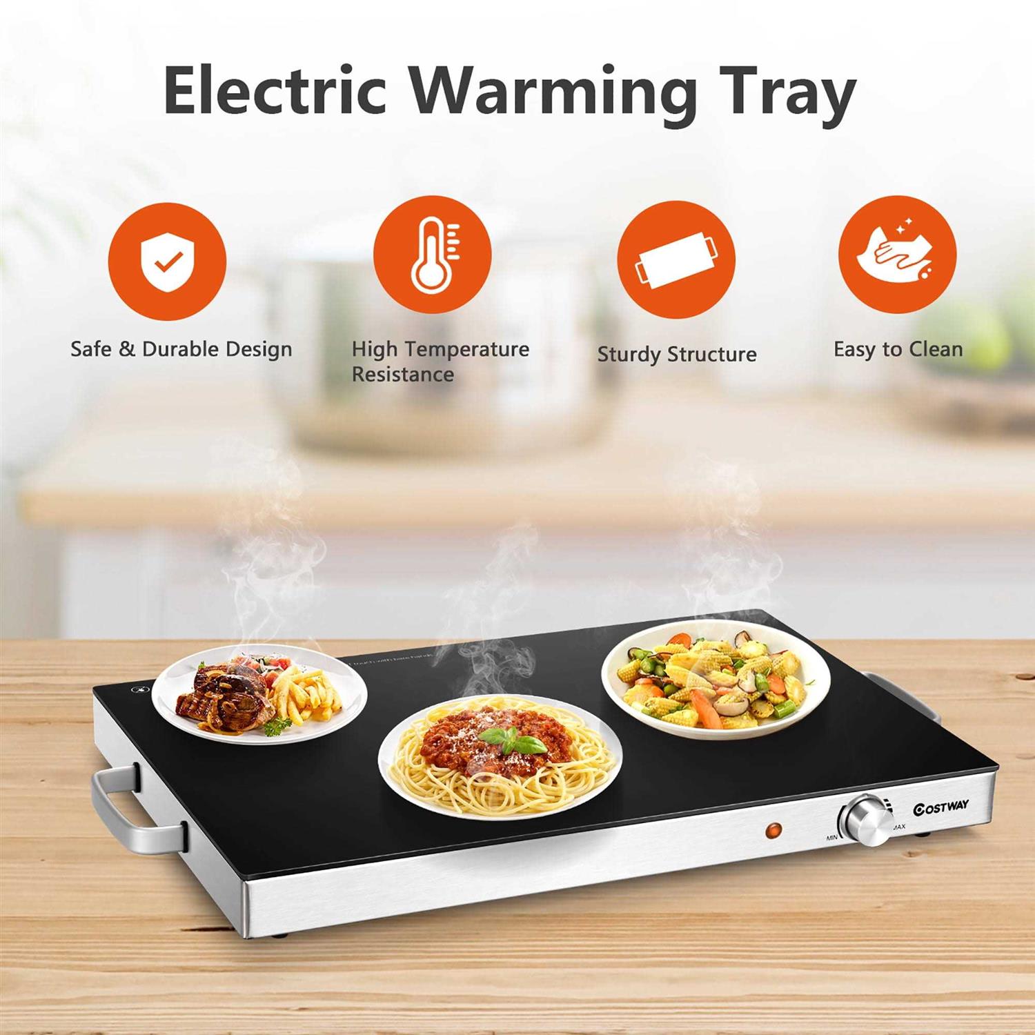 Costway 22&”x 14&” Electric Warming Tray Hot Plate Dish Warmer w/ Adjustable Temperature