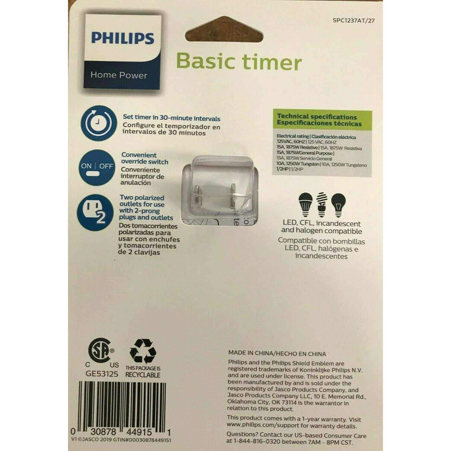 Philips 24-Hour Indoor Plug-in Mechanical Timer 2 Polarized Outlets