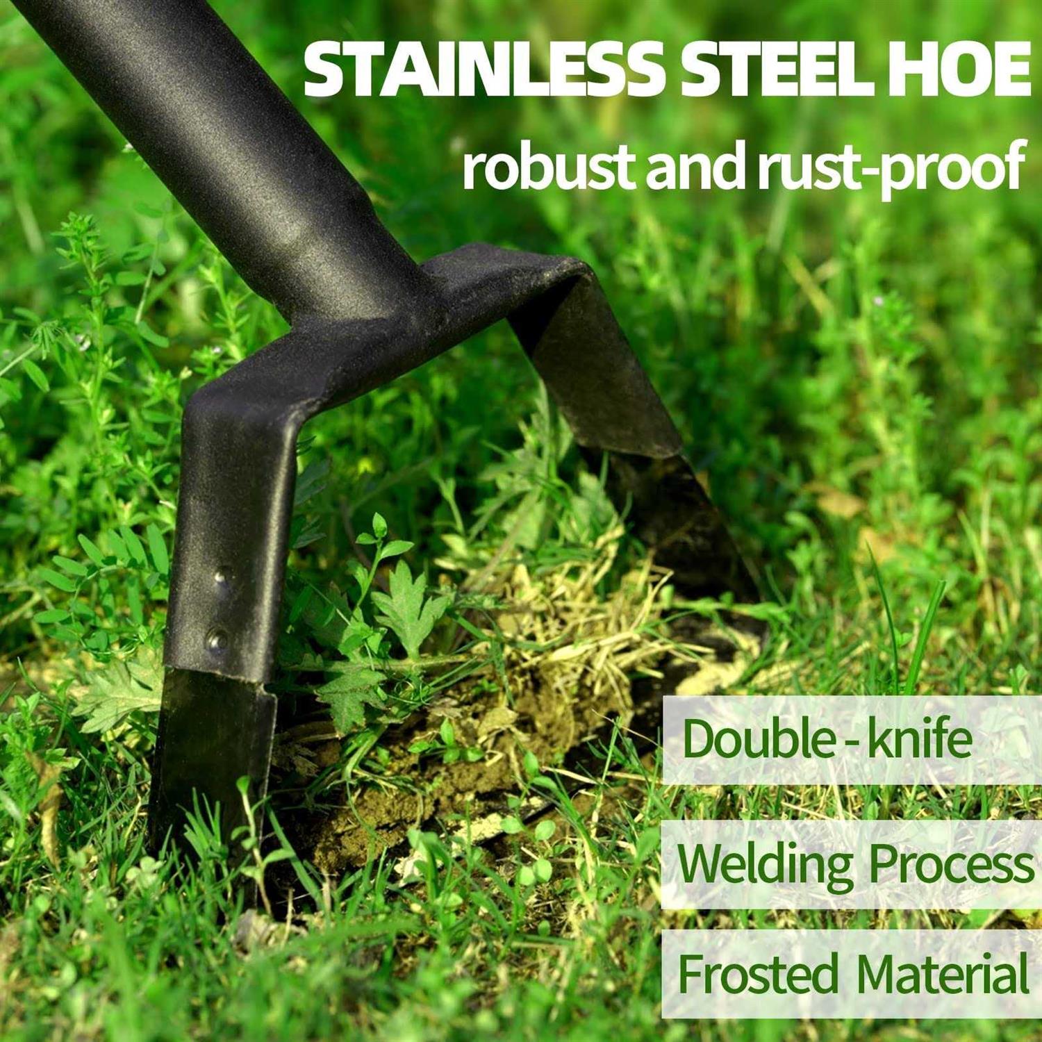 Weeding Hoe Gardening Tools Black Long Handle Heavy Duty Stainless Steel,Stirrup Hoe for Weeding and Loosening Soil