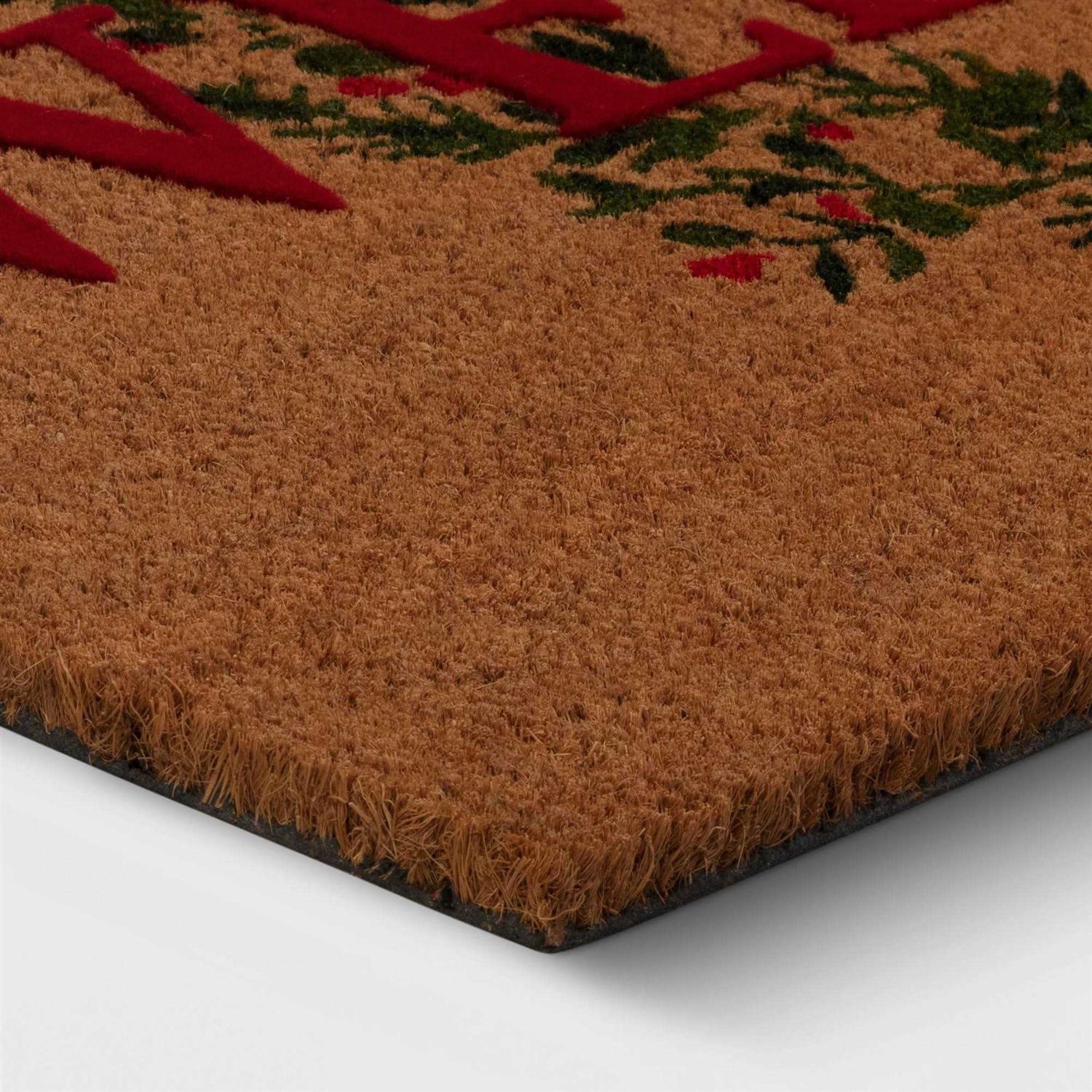 1’6×2’6 ‘Welcome’ Wreath Flocked Coir Christmas Doormat Red/Green