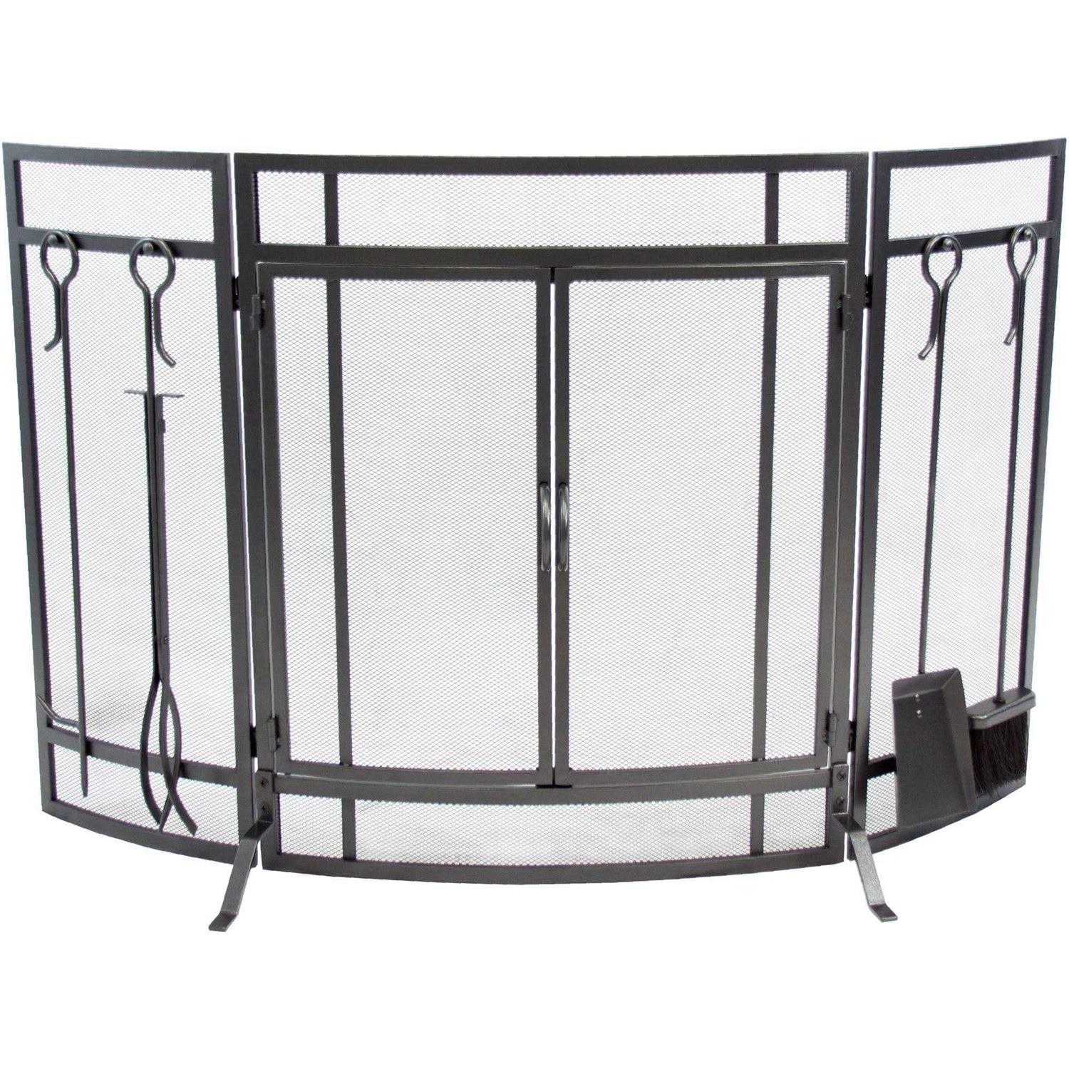 Pleasant Hearth Curved Fireplace Screen with Tools