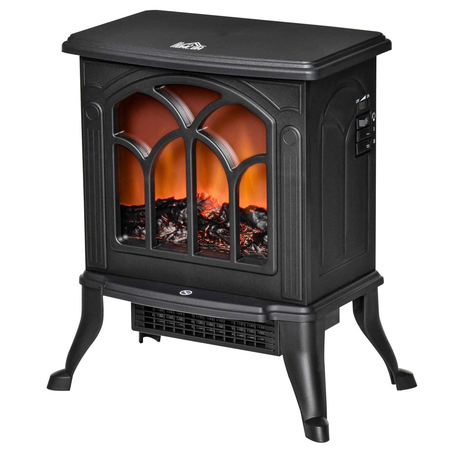 Homcom Freestanding Electric Fireplace Stove Space Heater with Realistic Flame Effect Adjustable Temperature and Overheat