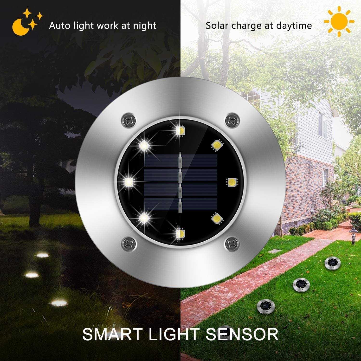 ZGWJ Solar 8 LED Disk Lights Upgraded Outdoor Ground Garden Landscape Lights for Lawn Pathway Yard Deck Patio Walkway