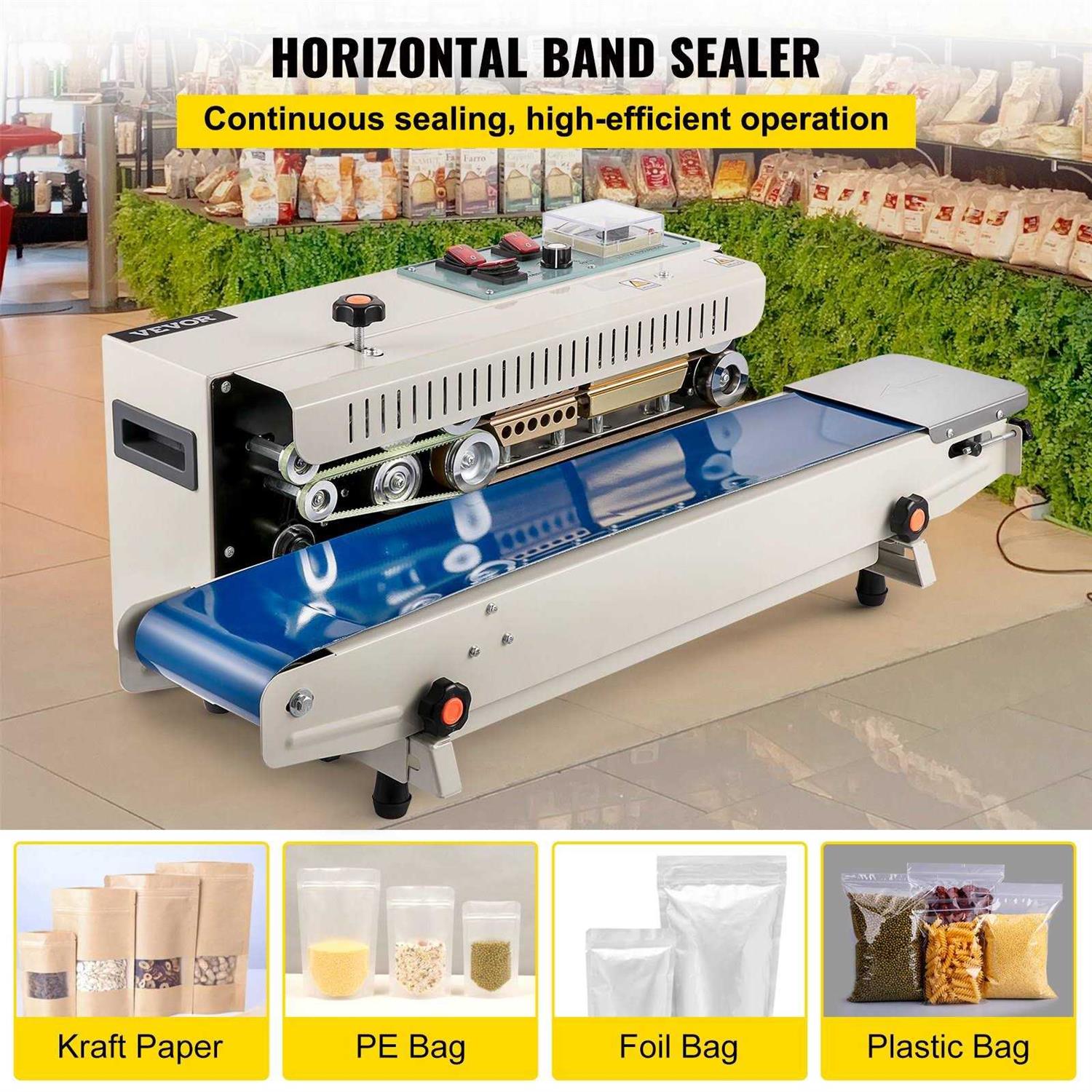VEVOR Continuous Band Sealer FR900 Auto Horizontal Sealing Machine 110V for Bag JTFKJMC52110V3DCHV1