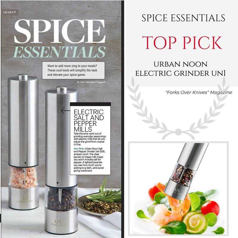 urban noon Electric Salt and Pepper Grinder Set Stainless Steel Battery Operated Salt & Pepper Mills with Light