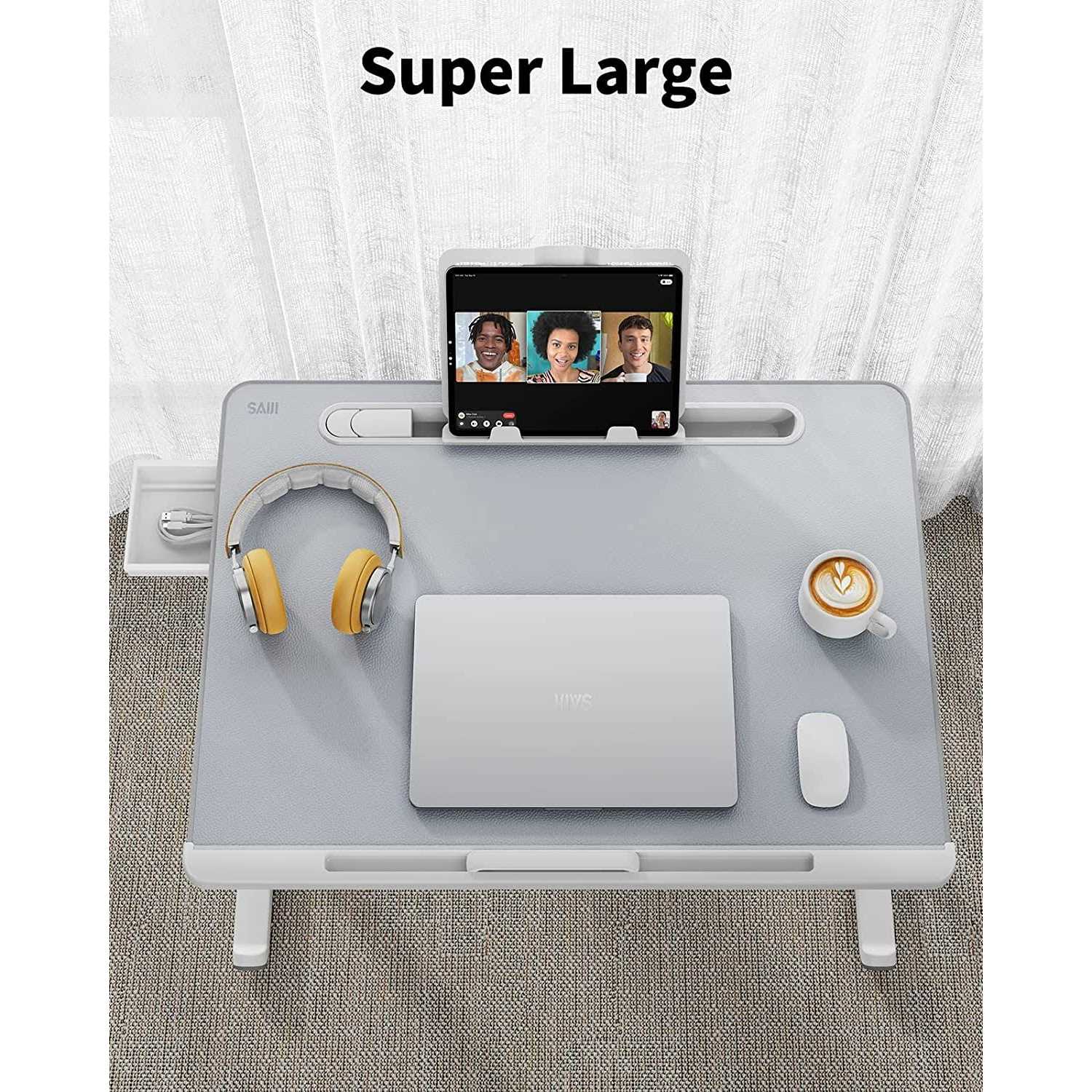 Laptop Bed Tray Desk with LED Desk Light SAIJI Adjustable Laptop Stand for Bed