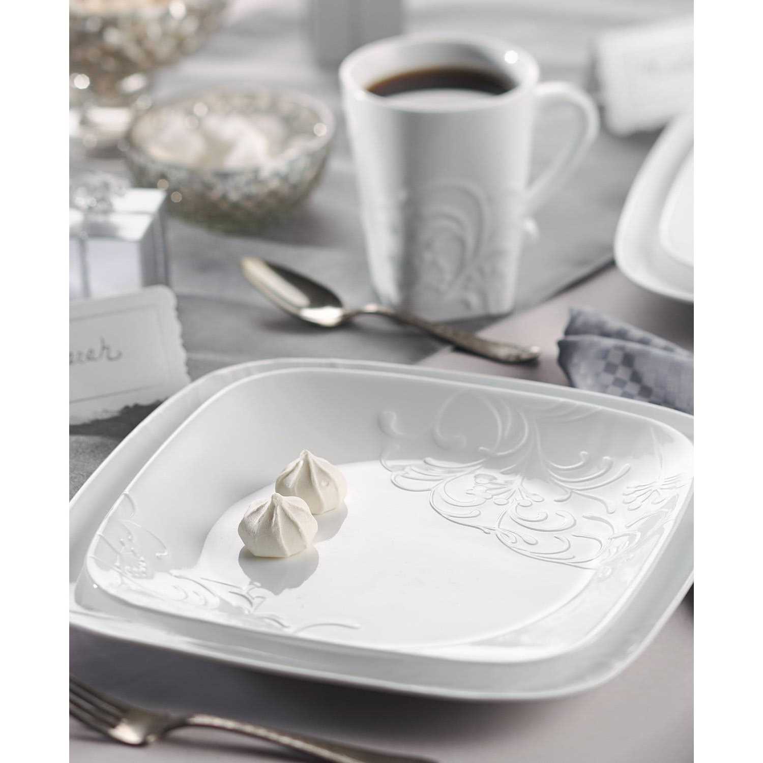 Corelle Boutique Cherish Embossed Square 16-Piece Dinnerware Set