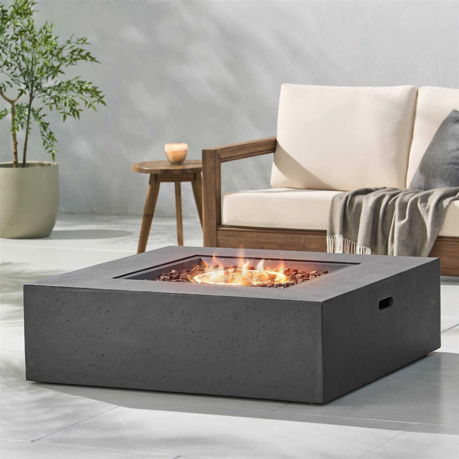 Aidan Outdoor 50,000 BTU Lightweight Concrete Square Fire Pit by Christopher Knight Home