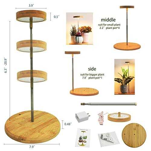 yadoker Plant Grow Light for Indoor Plant,Bamboo Mini LED Grow Light Garden,Height Adjustable,Automatic Timer with 8/12/16 Hours