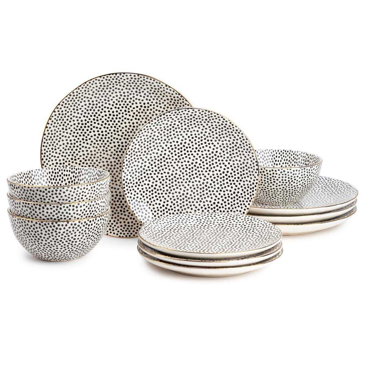 Thyme & Table Dinnerware Black & White Dot Stoneware
