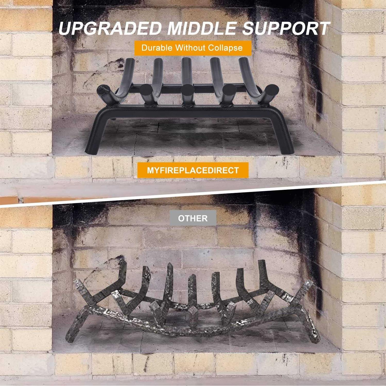 Fireplace Grate 14 Inch Solid Round Steel 3/4 Bar -Heavy Duty Wrought Cast Iron Indoor Outdoor Firewood Stove Log Holder Rack Wood Burning