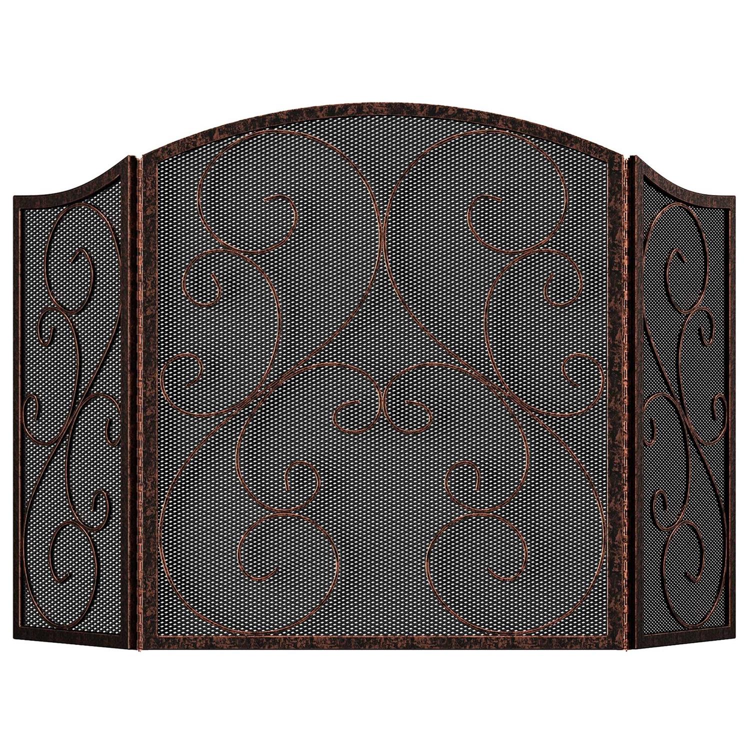 Fire Beauty Fireplace Screen 3 Panel Wrought Iron Black Metal 48 x30 Spark Guard Cover