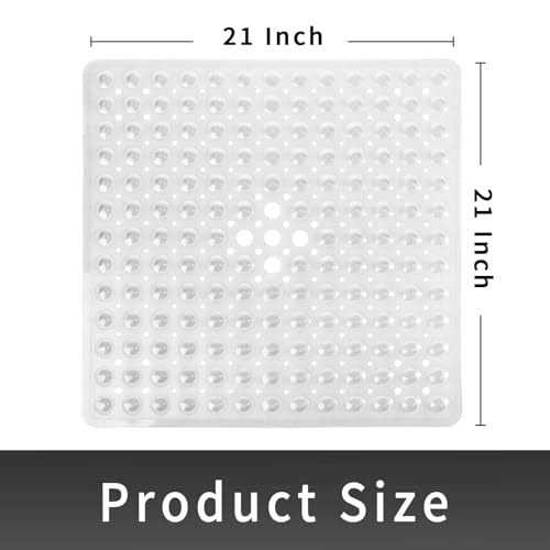 Yimobra Shower Bathtub Mat Non Slip, 21×21 Inch, Soft Square Bath Mat For Tub with Suction Cups and Drain Holes
