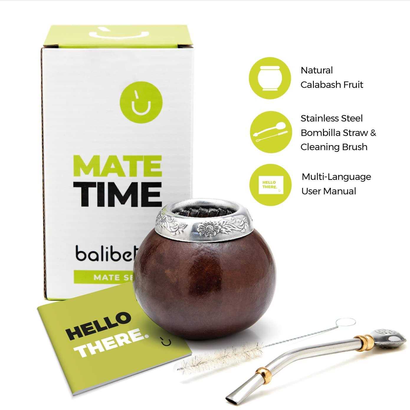 Balibetov Yerba Mate Gourd Set Includes Mate Tea Cup, Bombilla and Clean