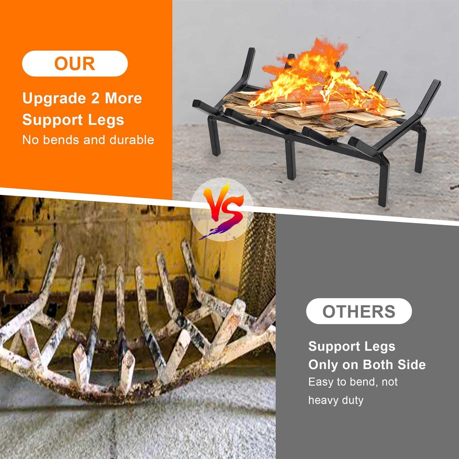Twentynext Fireplace Grate Heavy Duty Solid Steel Fire Grate Wood Log Rack Stove Firewood Holder Fire Pit