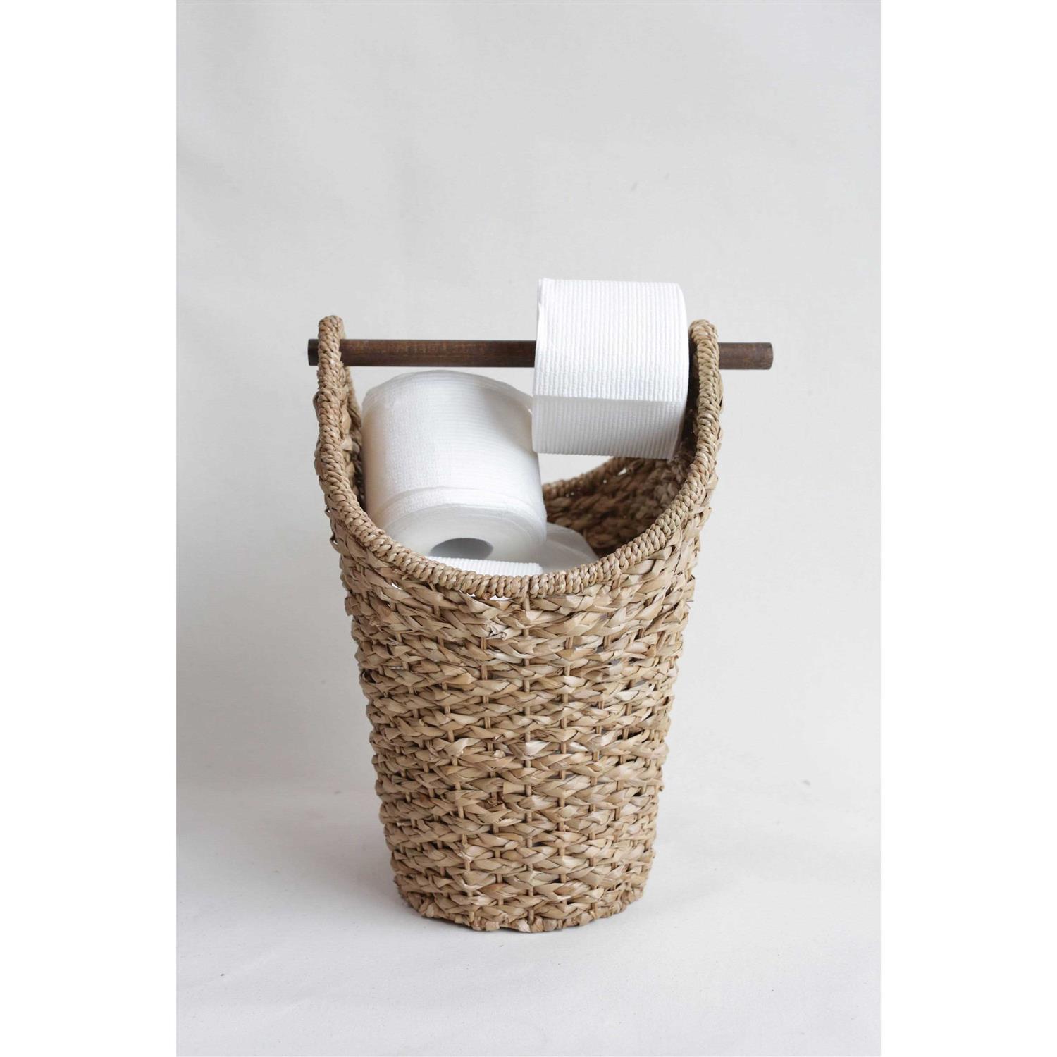 Storied Home Bankuan Braided Oval Toilet Paper Basket with Wood Bar