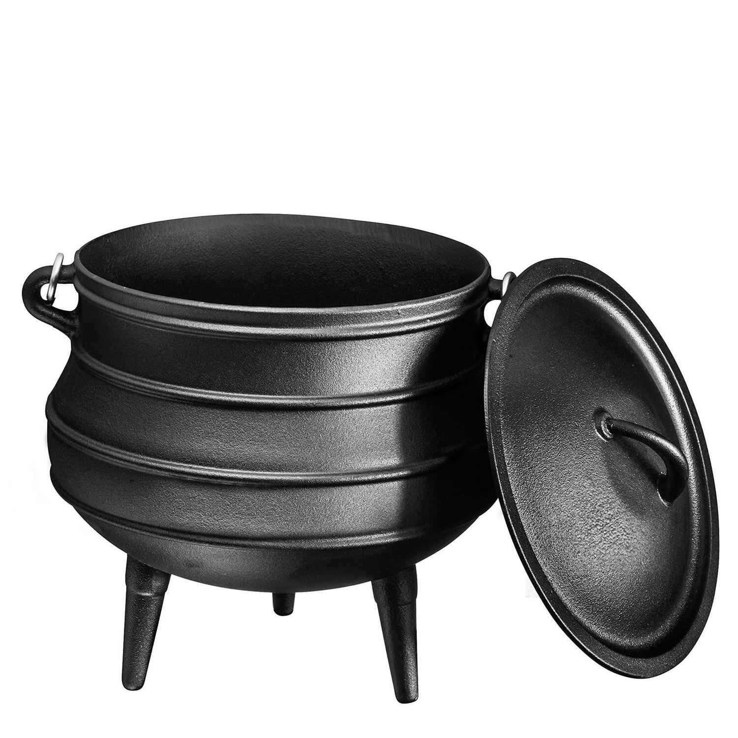 Bruntmor Pre-Seasoned Cast Iron Cauldron African Potjie Pot with Lid