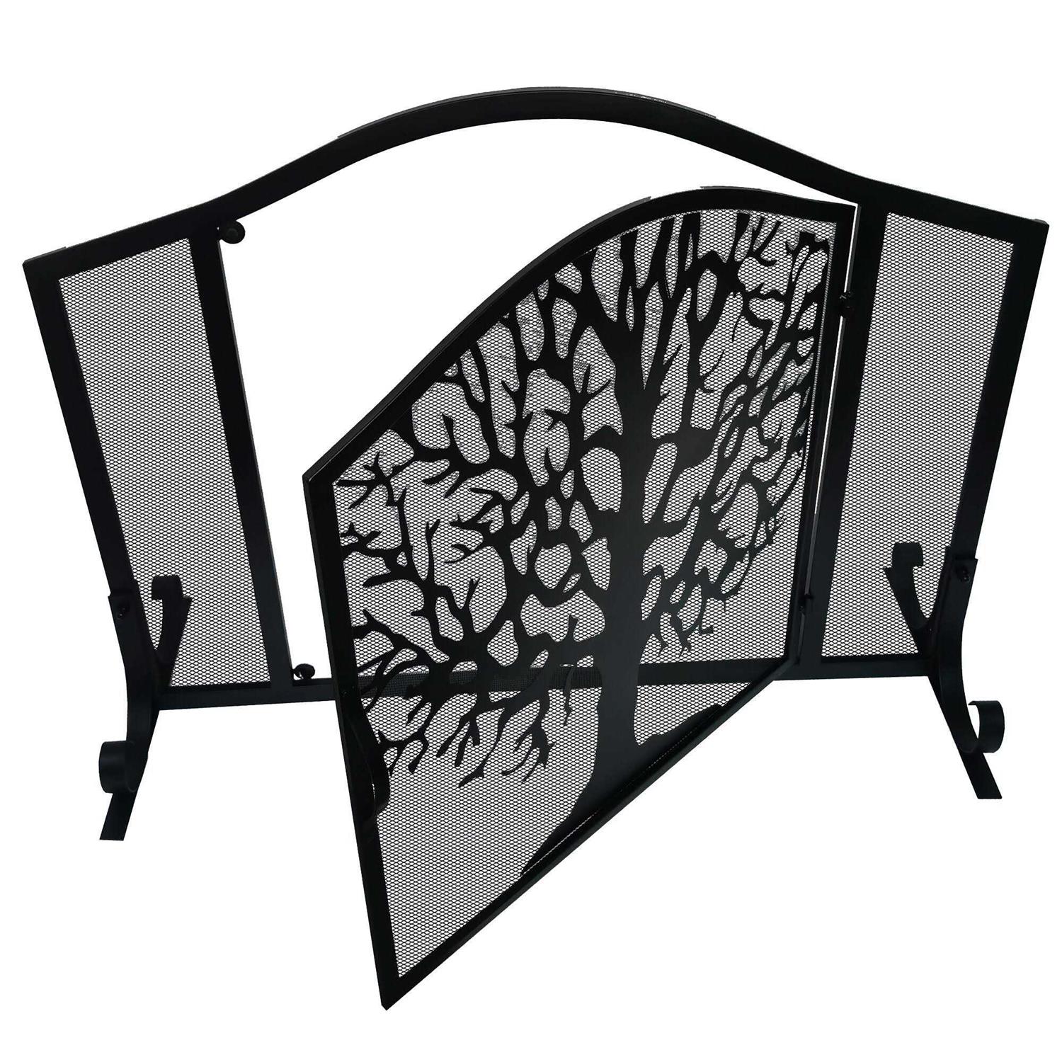 The Urban Port 43 Inches 3 Panel Iron Fireplace Screen Mesh Design Arched Top UPT-232047