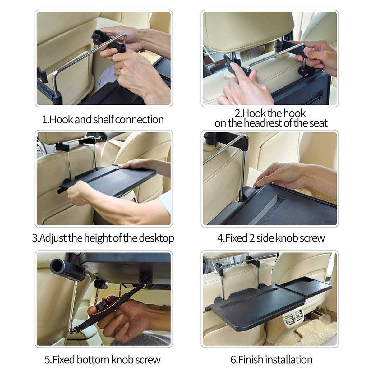 Xergur 2 in 1 Car Steering Wheel Tray / Back Seat Headrest Tray for Eating Food Drink and Writing Laptop Work