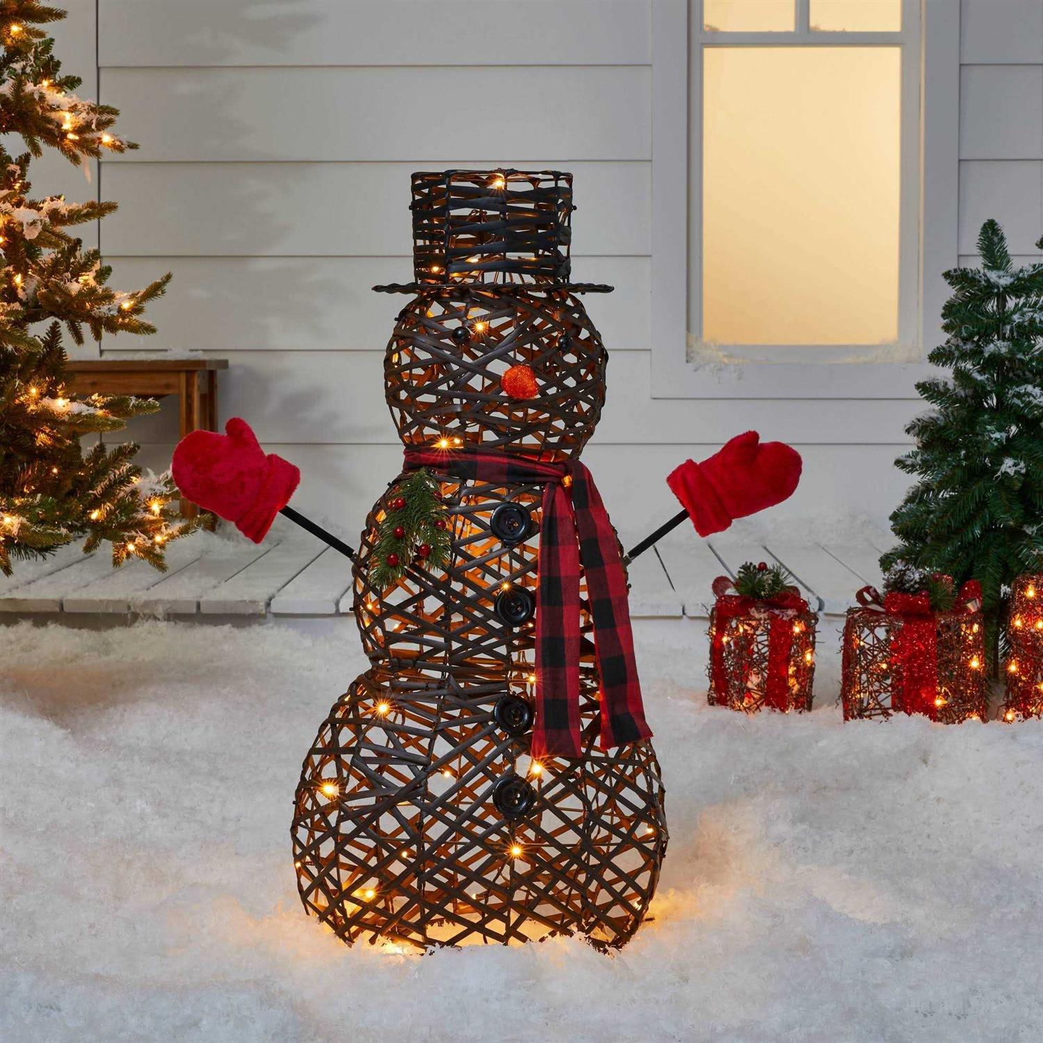 Wondershop 34 Faux Rattan Snowman LED Christmas Novelty Sculpture Light