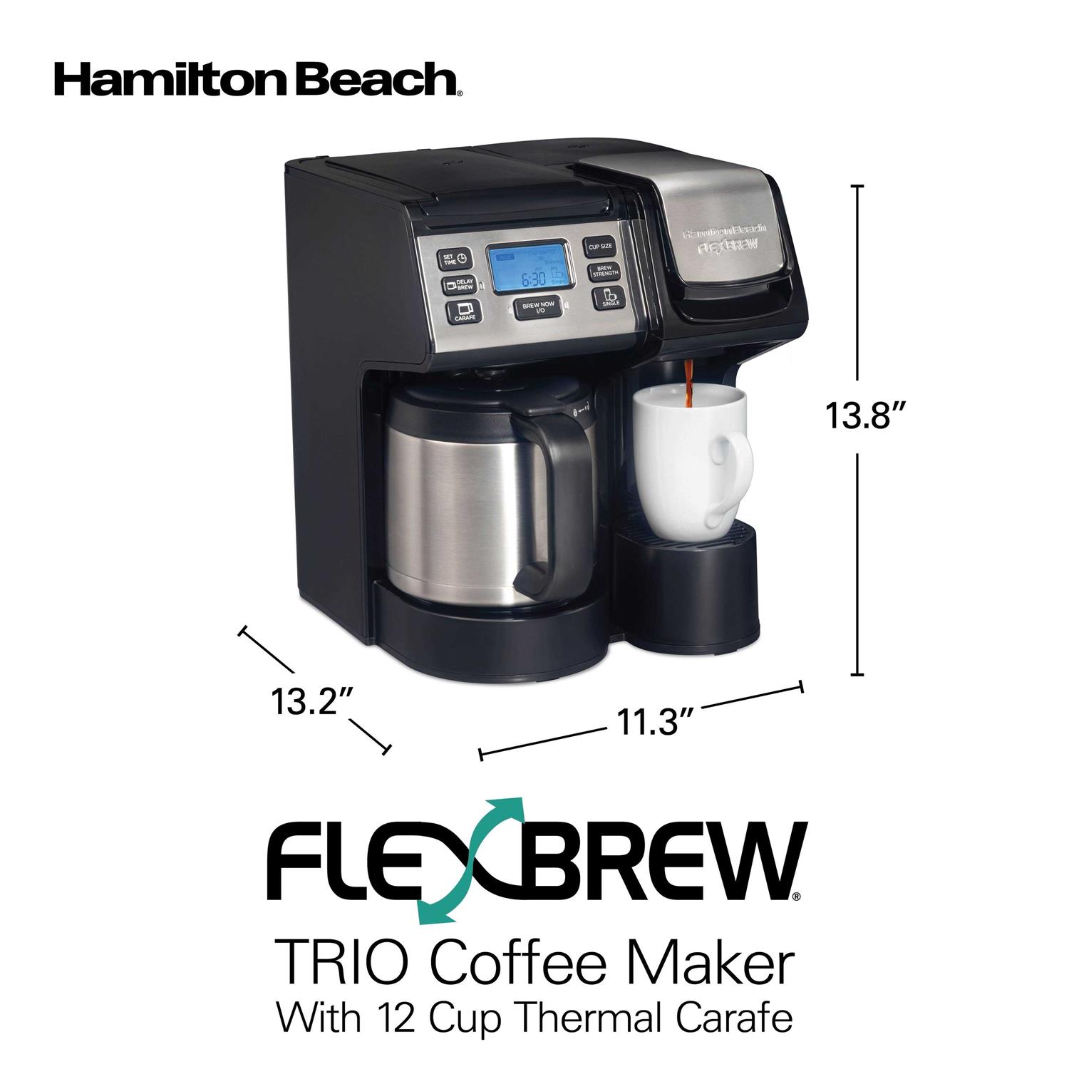 Hamilton Beach FlexBrew Trio Coffee Maker with 12 Cup Thermal Carafe