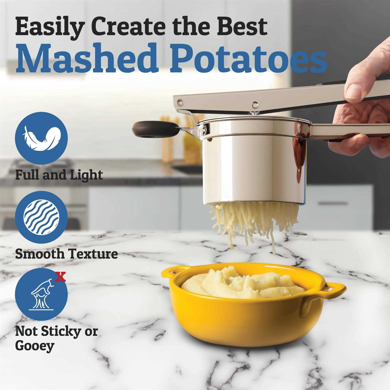 Priority Chef Stainless Steel Potato Ricer and Masher Anti-Slip Makes Light and Fluffy Mashed