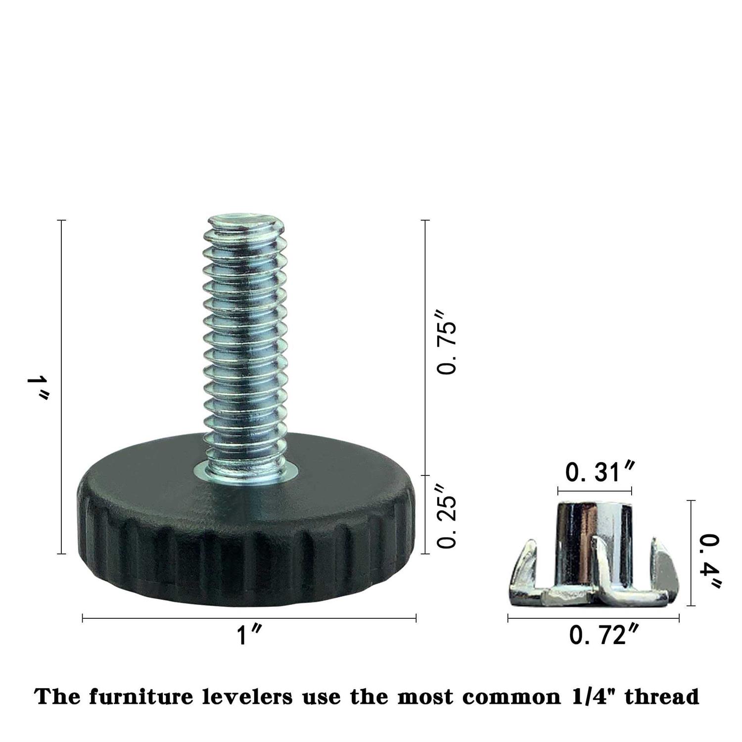 1/4 Threaded Table/Chair/Furniture Feet Levelers Screw in ThreadedAdjustable Leveling Foot Pads Glides Screw on for Bar Stool/Bench/Bed