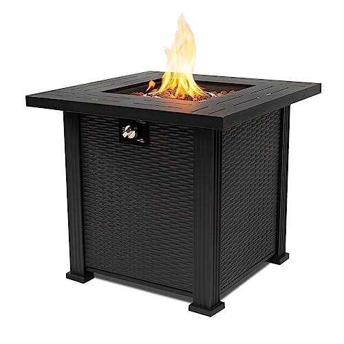AJ Enjoy 28&” Propane Fire Pit Table 50,000 BTU Fire Table with Steel Lid