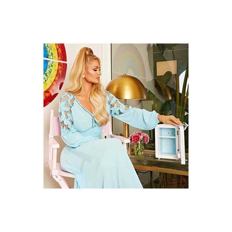 Paris Hilton Mini Refrigerator and Personal Beauty Fridge, Mirrored Door with Dimmable LED Light, Thermoelectric Cooling and Warming Function