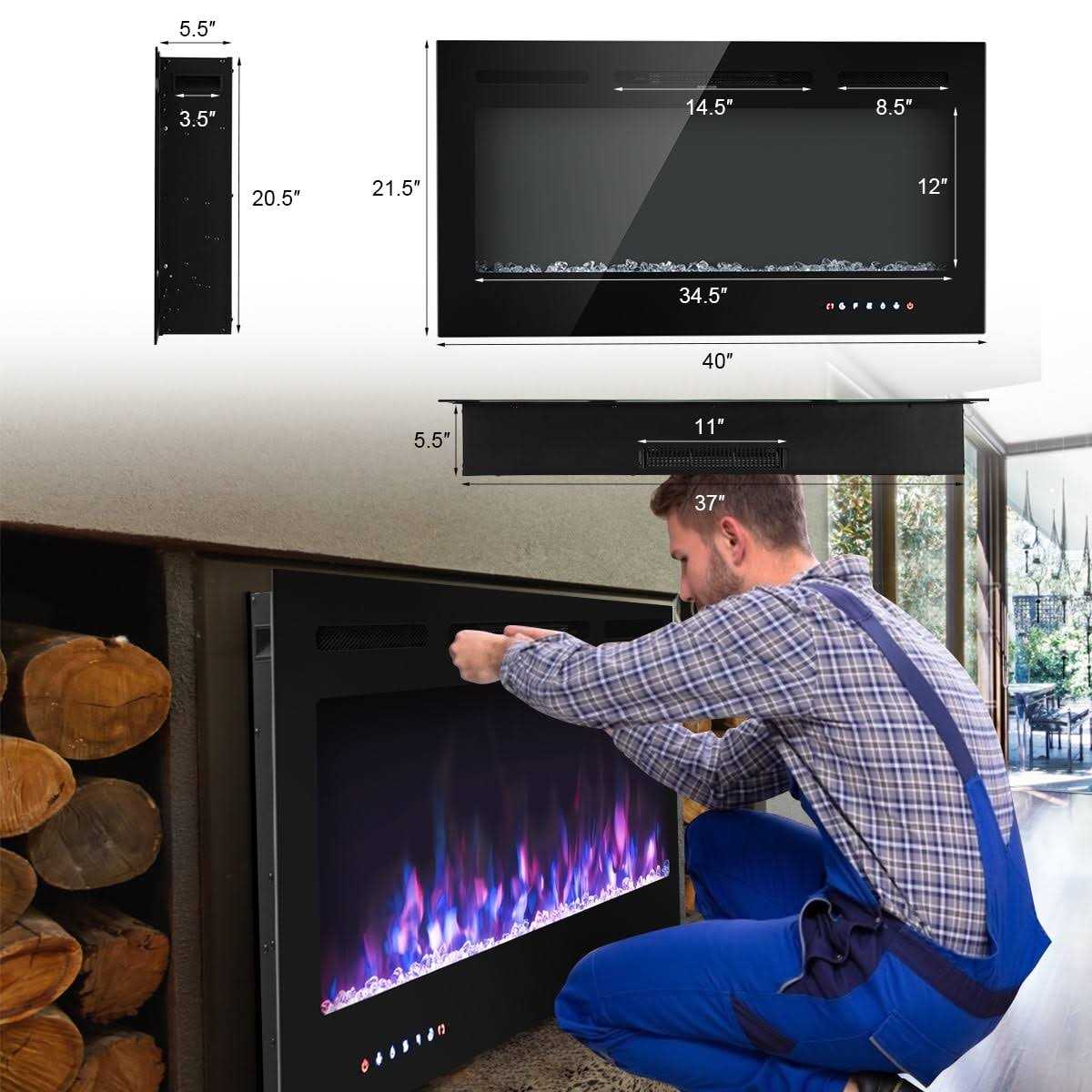 Topbuy Recessed Electric Fireplace Wall Mounted Heater w/Remote Control 750w/1500w mode Adjustable Flame