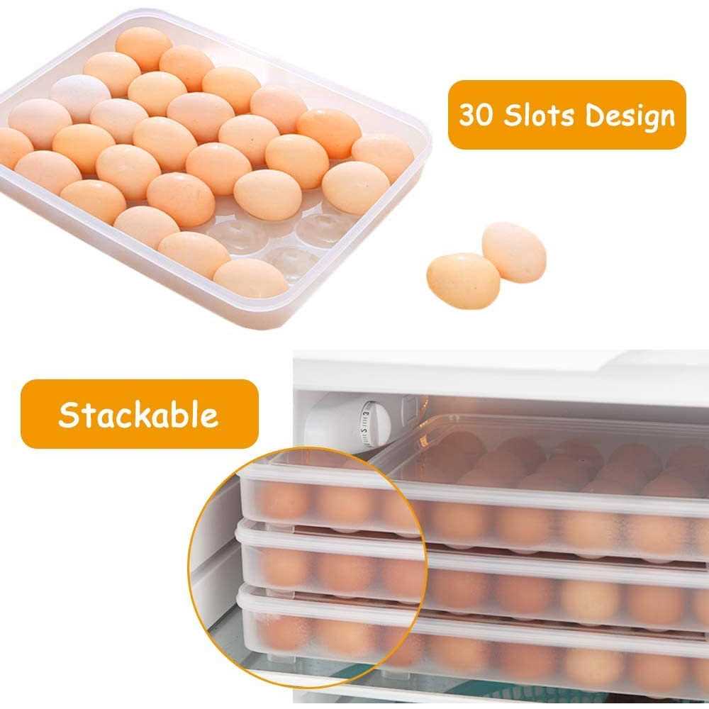 Easter Covered Egg Holder for Refrigerator,30 Deviled Egg Tray with Lid,Plastic Egg Containers,Fridge Egg Dispenser Egg Storage Box
