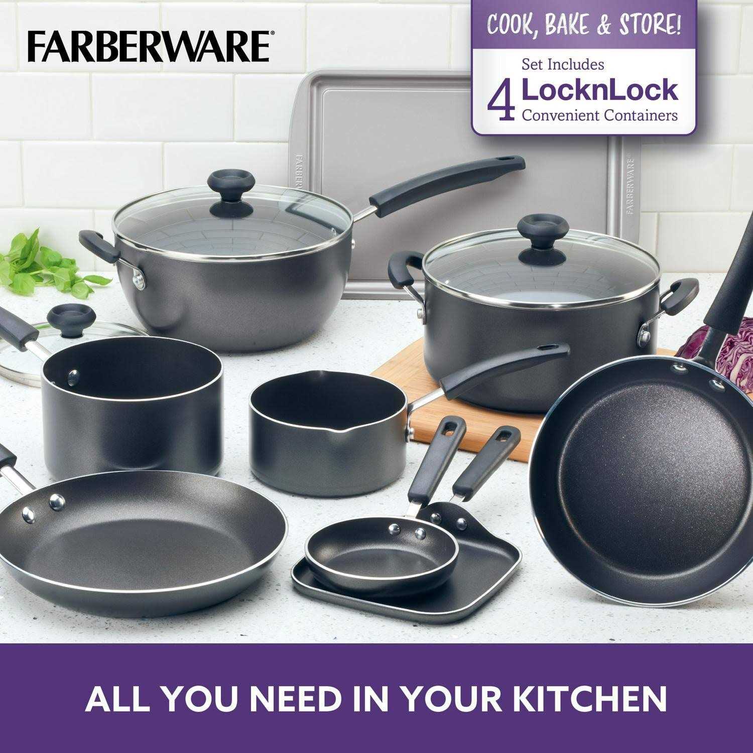 Farberware 20 Pc Easy Clean Aluminum Nonstick Cookware Pots and Pans Set
