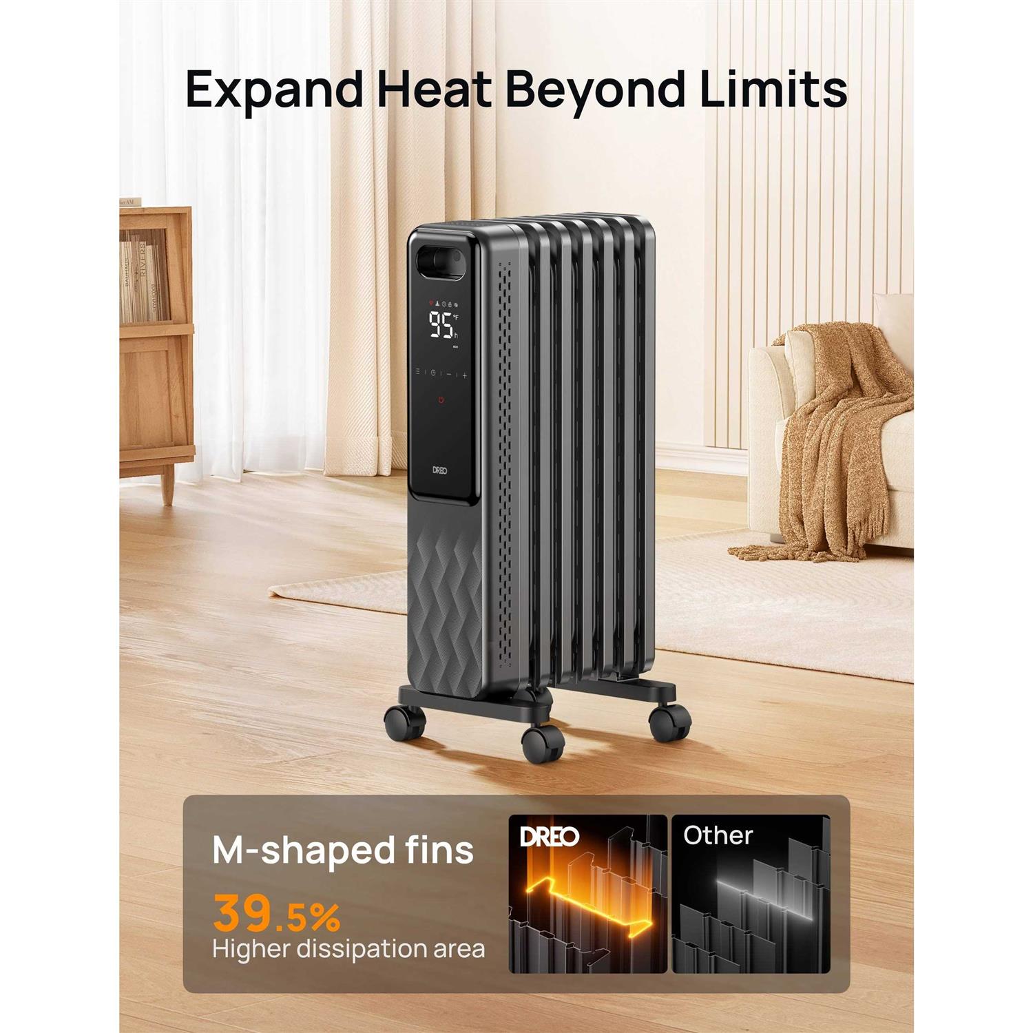 Dreo Oil Filled Radiator Electric Radiant Heaters for indoor use Large Room with Remote Control